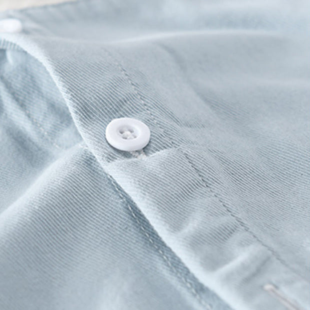 Buddha Stones Spring Stitching Contrast Color Lapel Long Sleeve Button Design Men's Cotton Linen Shirt With Pockets