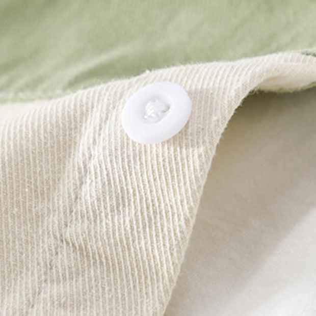 Buddha Stones Spring Stitching Contrast Color Lapel Long Sleeve Button Design Men's Cotton Linen Shirt With Pockets