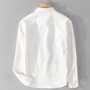 Buddha Stones Spring Stitching Contrast Color Lapel Long Sleeve Button Design Men's Cotton Linen Shirt With Pockets