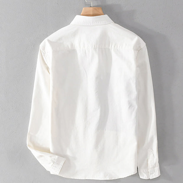 Buddha Stones Spring Stitching Contrast Color Lapel Long Sleeve Button Design Men's Cotton Linen Shirt With Pockets