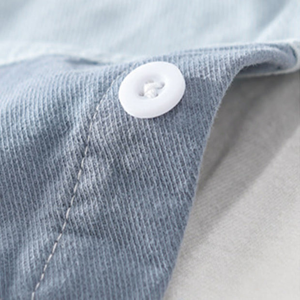 Buddha Stones Spring Stitching Contrast Color Lapel Long Sleeve Button Design Men's Cotton Linen Shirt With Pockets