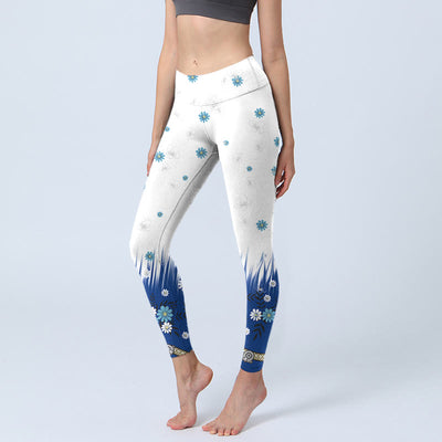 Buddha Stones White Flowers Grass Leaves Pattern Print Gym Leggings Women's Yoga Pants