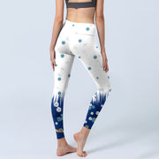 Buddha Stones White Flowers Grass Leaves Pattern Print Gym Leggings Women's Yoga Pants