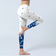 Buddha Stones White Flowers Grass Leaves Pattern Print Gym Leggings Women's Yoga Pants