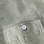 Buddha Stones Summer Daily Solid Color Stand Collar Short Sleeve Button Design Men's Cotton Linen Shirt With Pocket