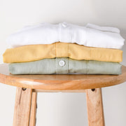 Buddha Stones Summer Daily Solid Color Stand Collar Short Sleeve Button Design Men's Cotton Linen Shirt With Pocket