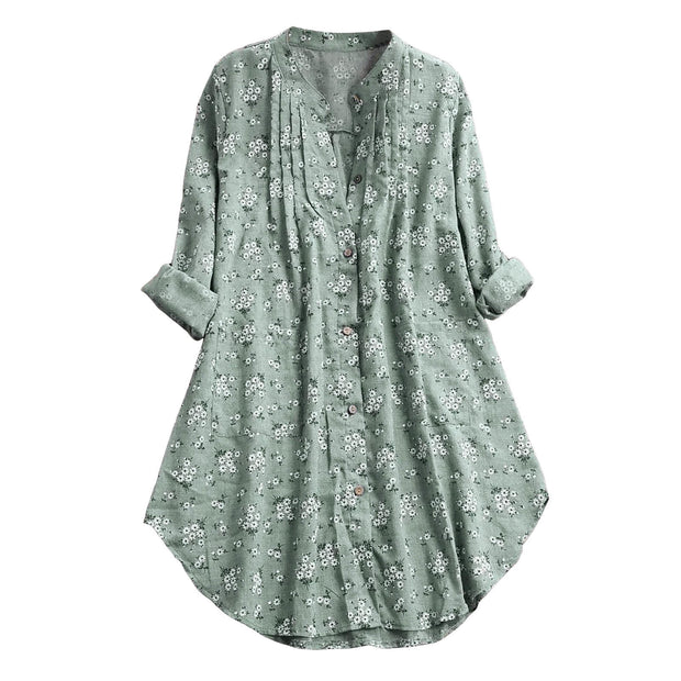 Buddha Stones Florals Buttons Long Sleeve Cotton Women's Shirt