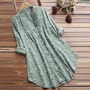 Buddha Stones Florals Buttons Long Sleeve Cotton Women's Shirt
