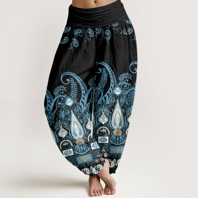 Buddha Stones Paisley Floral Pattern Women's Elastic Waist Harem Pants