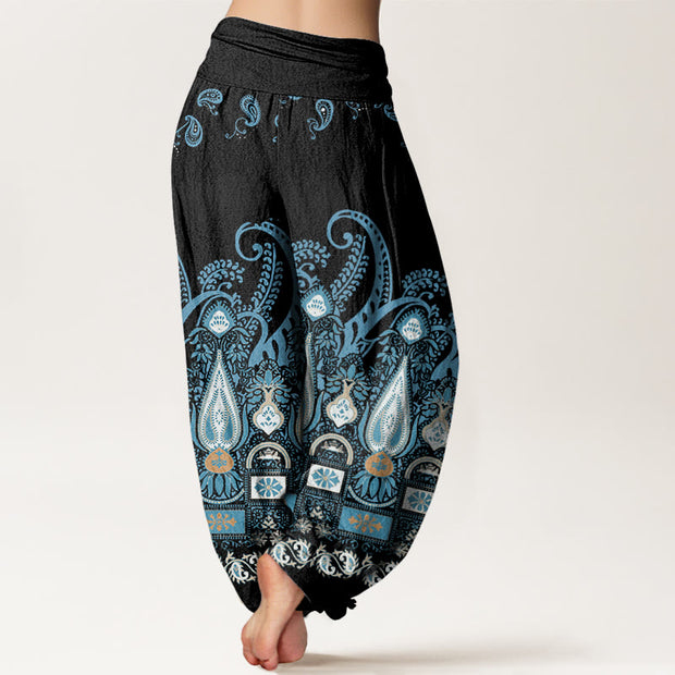 Buddha Stones Paisley Floral Pattern Women's Elastic Waist Harem Pants