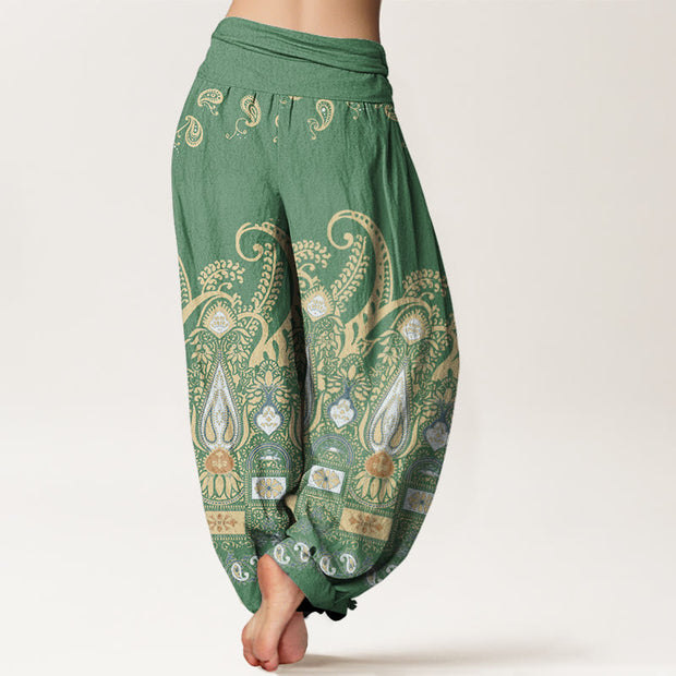 Buddha Stones Paisley Floral Pattern Women's Elastic Waist Harem Pants