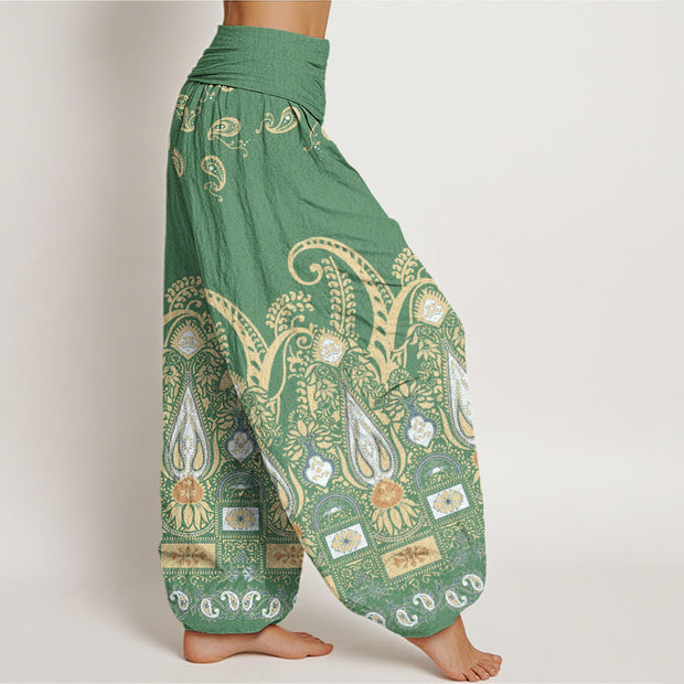 Buddha Stones Paisley Floral Pattern Women's Elastic Waist Harem Pants