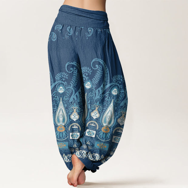 Buddha Stones Paisley Floral Pattern Women's Elastic Waist Harem Pants
