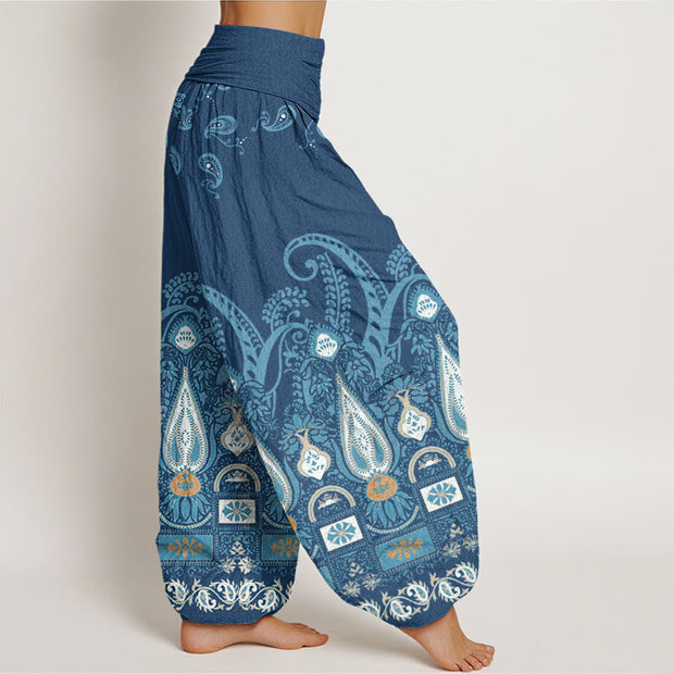 Buddha Stones Paisley Floral Pattern Women's Elastic Waist Harem Pants