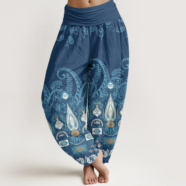 Buddha Stones Paisley Floral Pattern Women's Elastic Waist Harem Pants