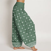 Buddha Stones Paisley Geometric Pattern Women's Elastic Waist Harem Pants