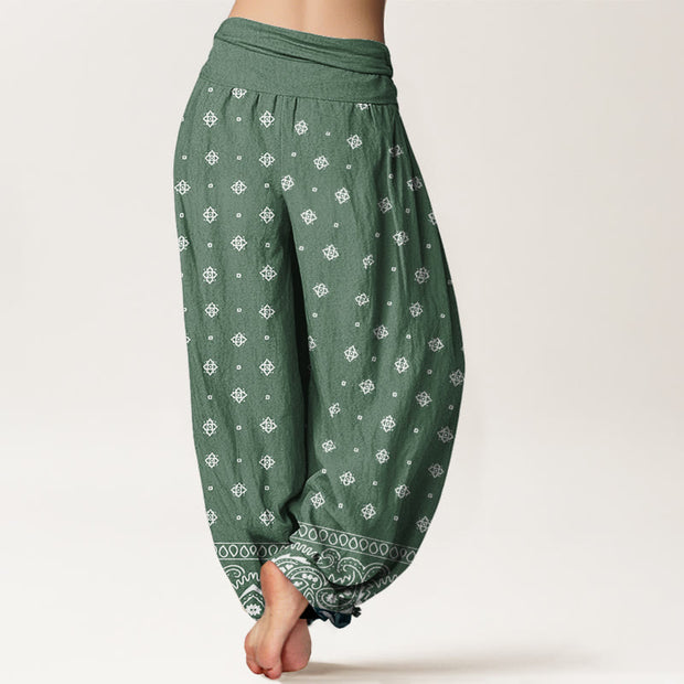Buddha Stones Paisley Geometric Pattern Women's Elastic Waist Harem Pants