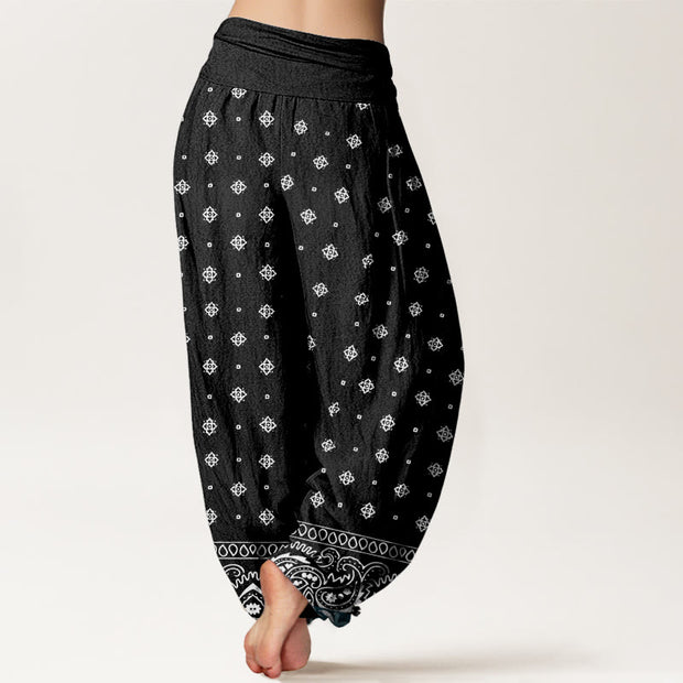 Buddha Stones Paisley Geometric Pattern Women's Elastic Waist Harem Pants