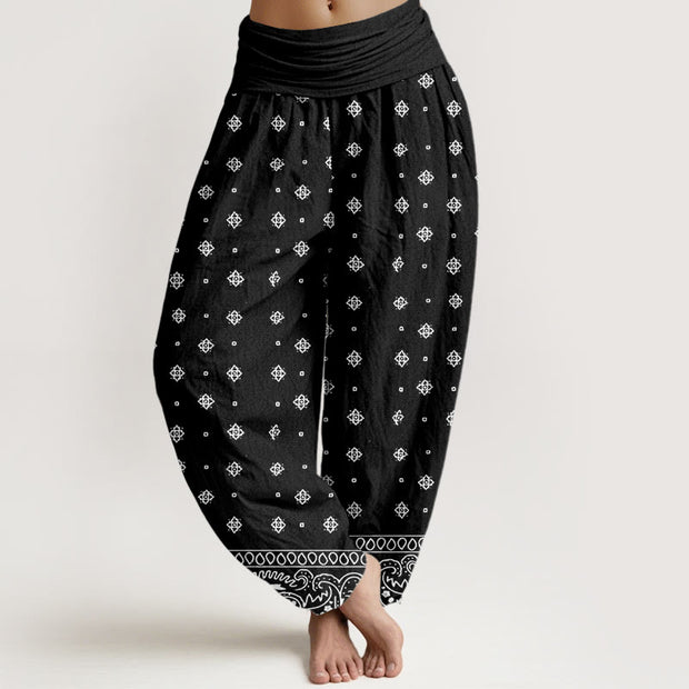 Buddha Stones Paisley Geometric Pattern Women's Elastic Waist Harem Pants