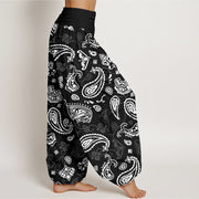 Buddha Stones Casual White Paisley Pattern Women's Elastic Waist Harem Pants