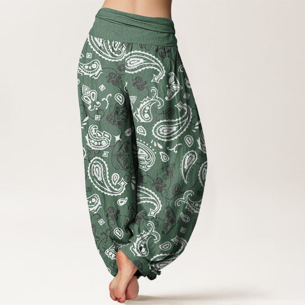 Buddha Stones Casual White Paisley Pattern Women's Elastic Waist Harem Pants