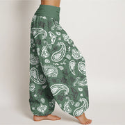 Buddha Stones Casual White Paisley Pattern Women's Elastic Waist Harem Pants