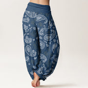 Buddha Stones Casual White Paisley Pattern Women's Elastic Waist Harem Pants