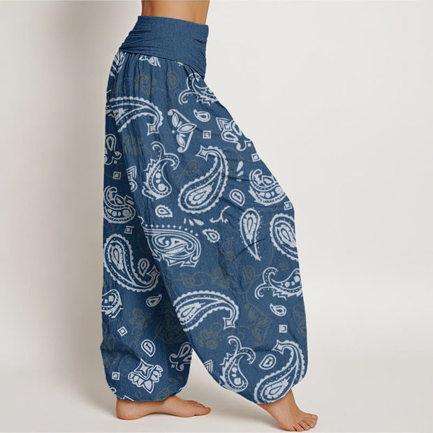 Buddha Stones Casual White Paisley Pattern Women's Elastic Waist Harem Pants