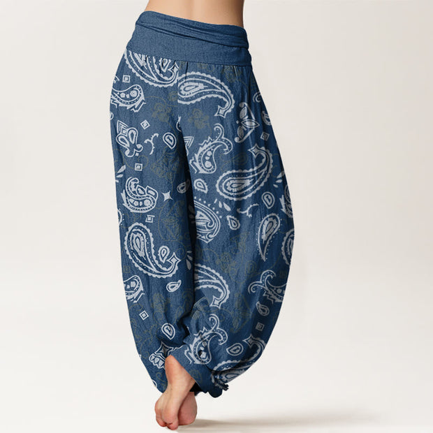 Buddha Stones Casual White Paisley Pattern Women's Elastic Waist Harem Pants