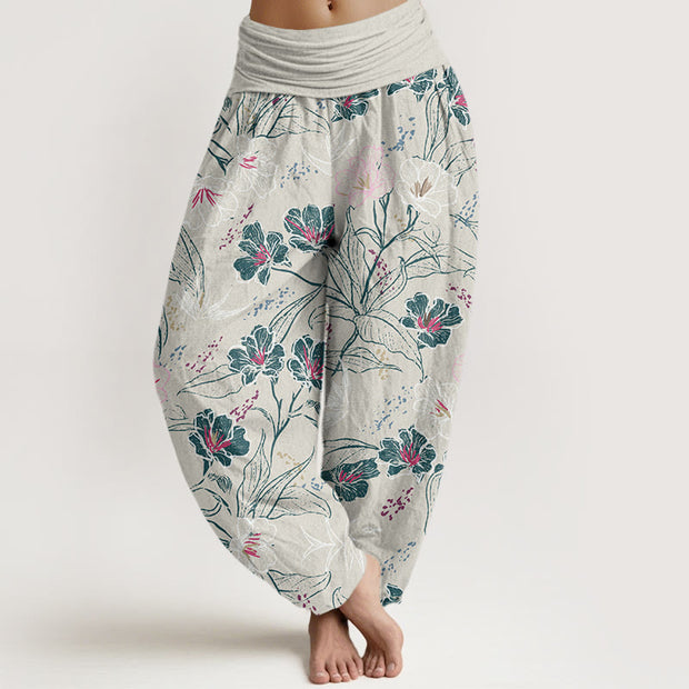 Buddha Stones Casual Tropical Flowers Foliage Pattern Women's Elastic Waist Harem Pants - WhiteSmoke - US22，UK/AU26，EU54 (6XL) - image 5