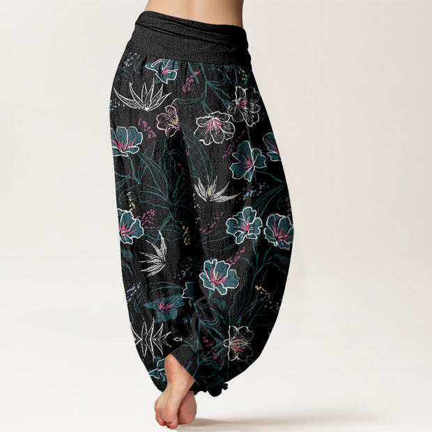 Buddha Stones Casual Tropical Flowers Foliage Pattern Women's Elastic Waist Harem Pants