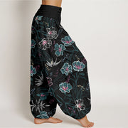 Buddha Stones Casual Tropical Flowers Foliage Pattern Women's Elastic Waist Harem Pants