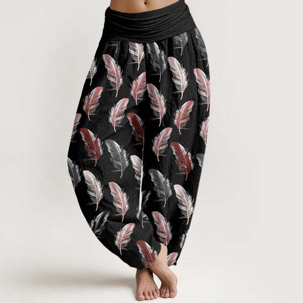 Buddha Stones Casual Tropical Flowers Foliage Pattern Women's Elastic Waist Harem Pants - Black - US22，UK/AU26，EU54 (6XL) - image 5