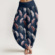 Buddha Stones Casual Tropical Flowers Foliage Pattern Women's Elastic Waist Harem Pants - MidnightBlue - US22，UK/AU26，EU54 (6XL) - image 8