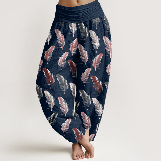 Buddha Stones Casual Tropical Flowers Foliage Pattern Women's Elastic Waist Harem Pants - MidnightBlue - US22，UK/AU26，EU54 (6XL) - image 8