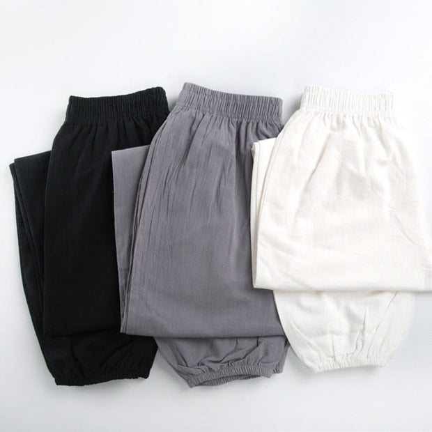 Buddha Stones Summer Solid Color Unisex Elastic Waist Tai Chi Qigong Practice Pants With Pockets