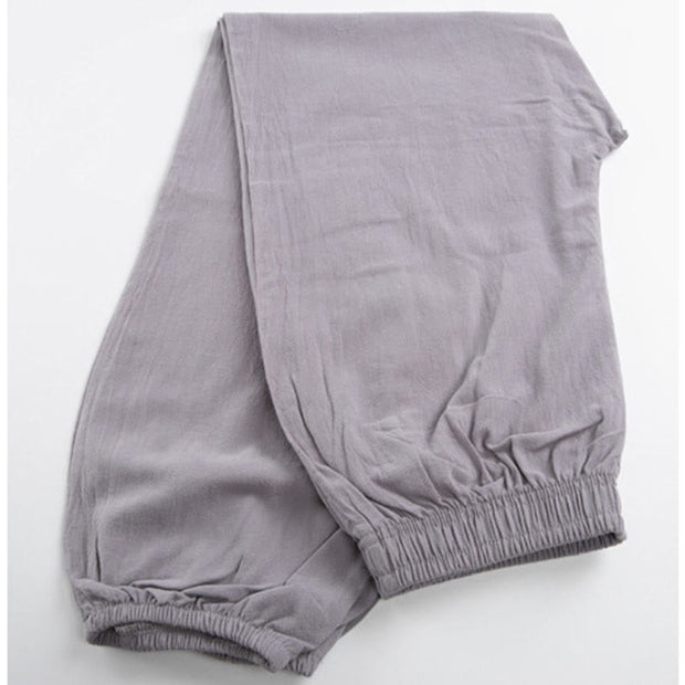 Buddha Stones Summer Solid Color Unisex Elastic Waist Tai Chi Qigong Practice Pants With Pockets