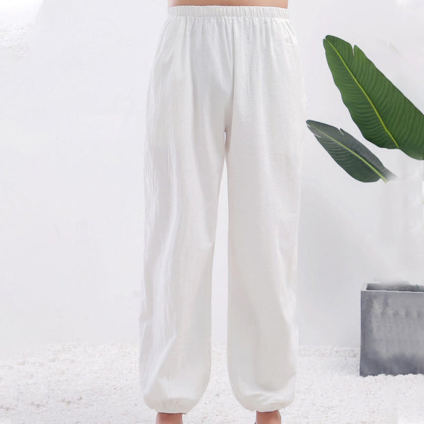 Buddha Stones Summer Solid Color Unisex Elastic Waist Tai Chi Qigong Practice Pants With Pockets