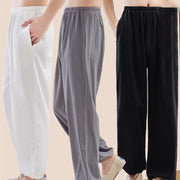 Buddha Stones Summer Solid Color Unisex Elastic Waist Tai Chi Qigong Practice Pants With Pockets
