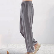 Buddha Stones Summer Solid Color Unisex Elastic Waist Tai Chi Qigong Practice Pants With Pockets