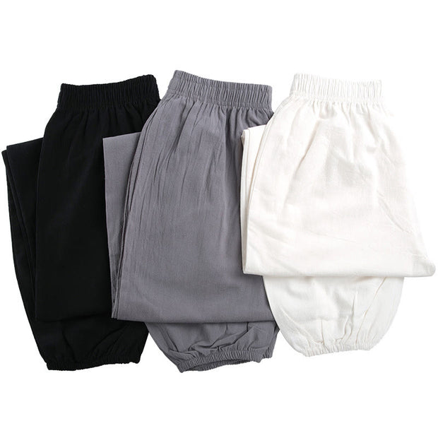 Buddha Stones Summer Solid Color Unisex Elastic Waist Tai Chi Qigong Practice Pants With Pockets