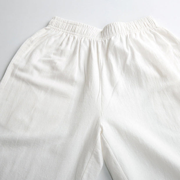 Buddha Stones Summer Solid Color Unisex Elastic Waist Tai Chi Qigong Practice Pants With Pockets