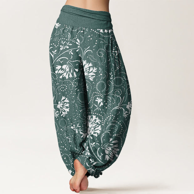 Buddha Stones Casual Floral Vine Plant Pattern Women's Elastic Waist Harem Pants - image 3