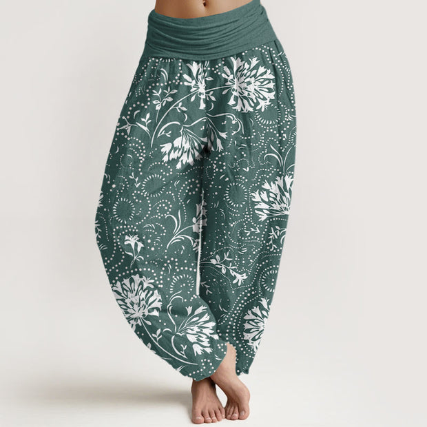 Buddha Stones Casual Floral Vine Plant Pattern Women's Elastic Waist Harem Pants