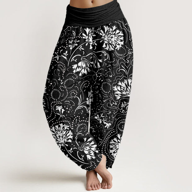 Buddha Stones Casual Floral Vine Plant Pattern Women's Elastic Waist Harem Pants