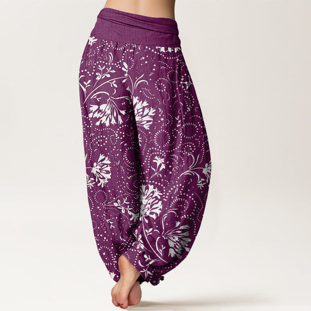 Buddha Stones Casual Floral Vine Plant Pattern Women's Elastic Waist Harem Pants