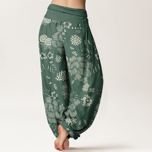 Buddha Stones Casual Floral Line Design Pattern Women's Elastic Waist Harem Pants - image 7