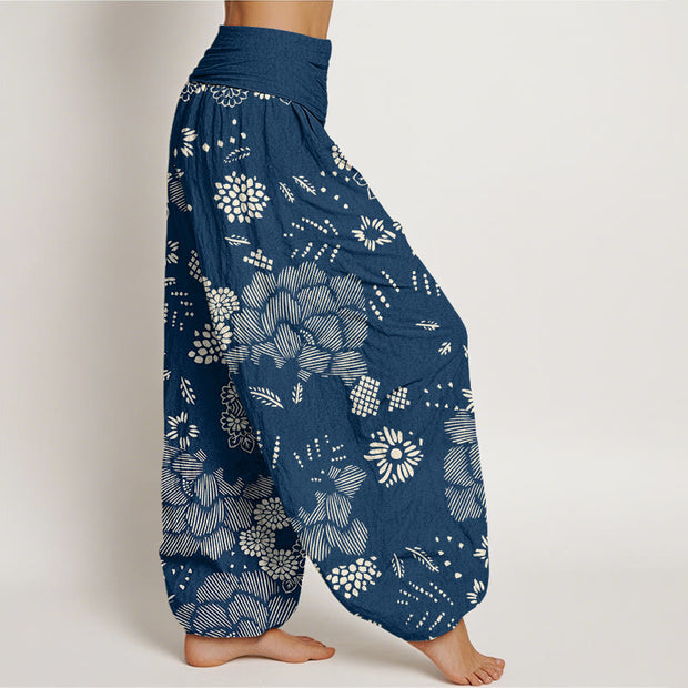 Buddha Stones Casual Floral Line Design Pattern Women's Elastic Waist Harem Pants - image 9