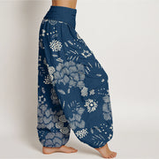 Buddha Stones Casual Floral Line Design Pattern Women's Elastic Waist Harem Pants