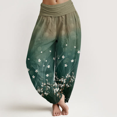 Buddha Stones Casual Gradient Floral Wavy Lines Circular Light Spots Pattern Women's Elastic Waist Harem Pants - DarkCyan - US22，UK/AU26，EU54 (6XL) - image 1